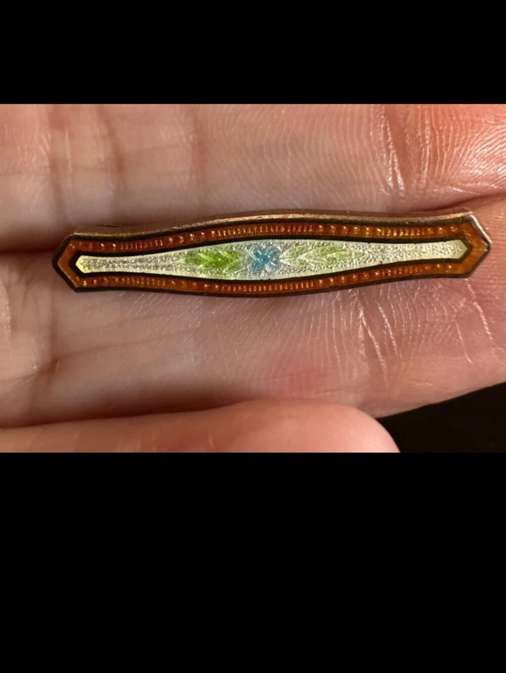 Early 1900s Edwardian Victorian Guilloché Enamel Lingerie Bar Pin/Brooch.